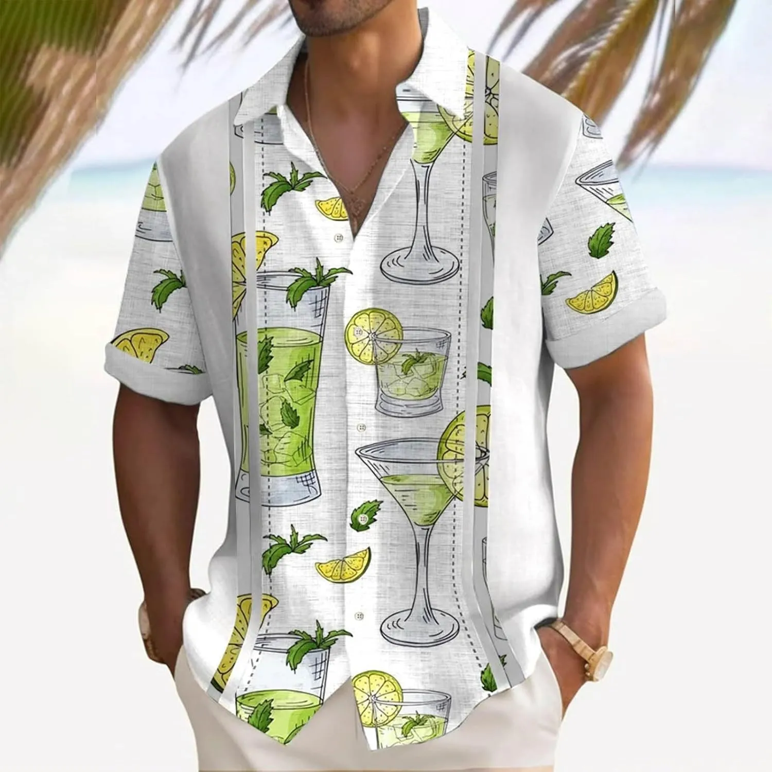 Mens Hawaiian Shirts Shirt with Men's Beach Summer Shirt Printed Tropical Vacation Shirts White Hawaiian Shirt Mens