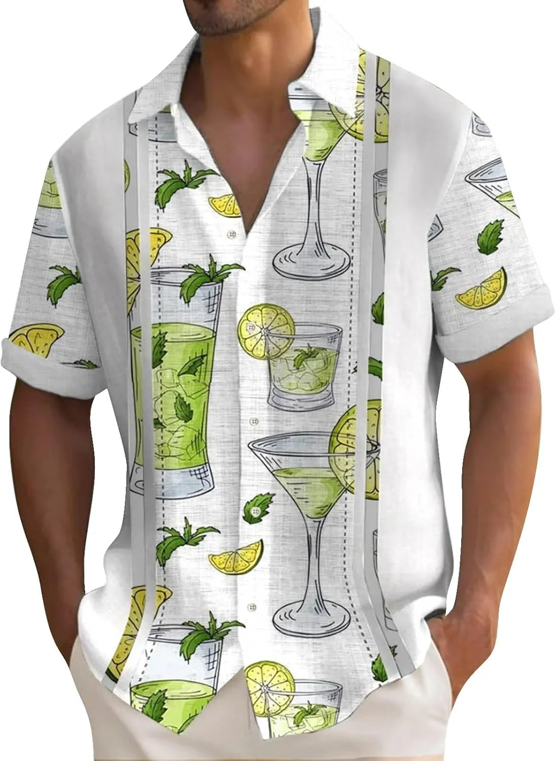 Mens Hawaiian Shirts Shirt with Men's Beach Summer Shirt Printed Tropical Vacation Shirts White Hawaiian Shirt Mens