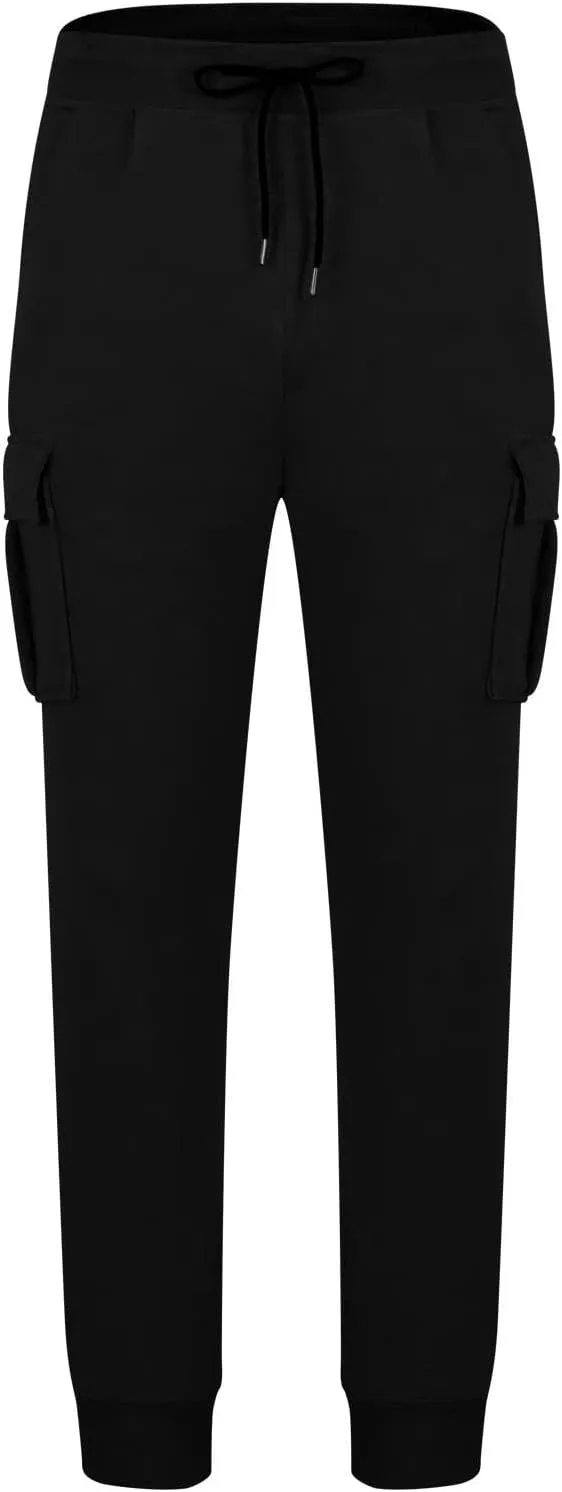 Men's Heavyweight Cargo Fleece Sweatpants Stretch Elastic Waist Joggers Sports Pants Drawstring Sports Trousers