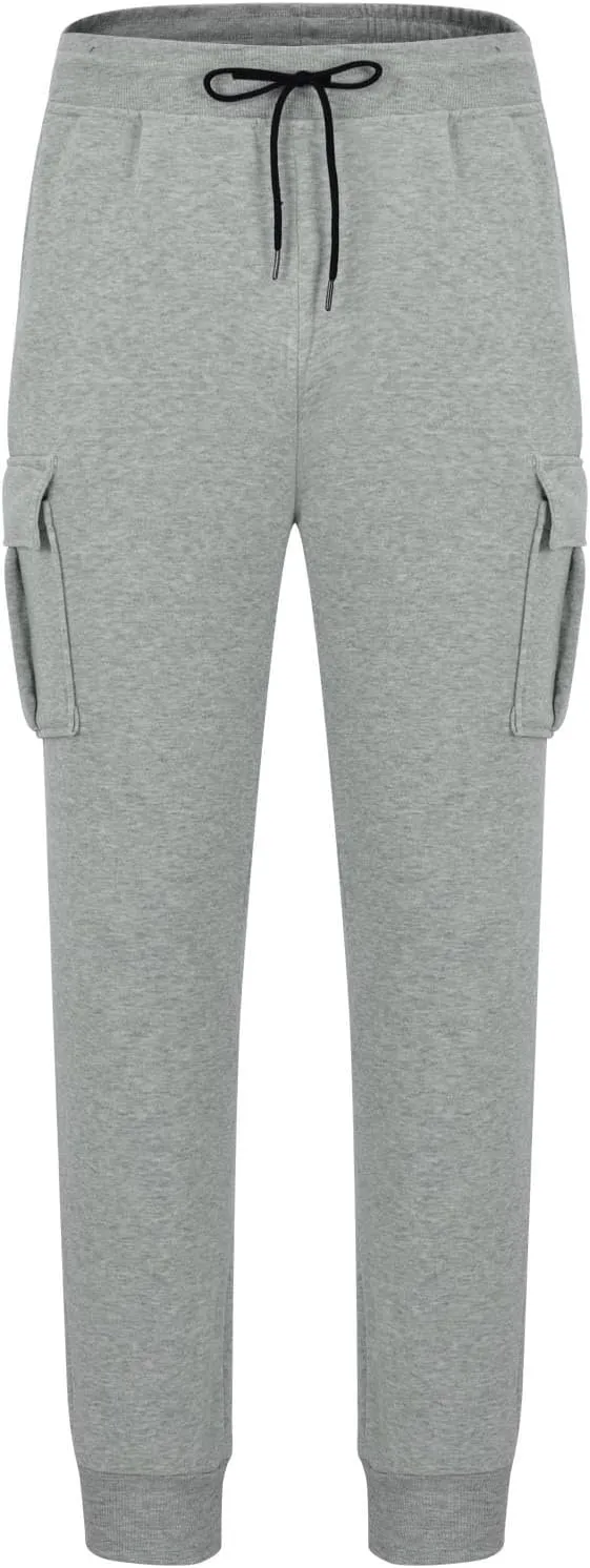 Men's Heavyweight Cargo Fleece Sweatpants Stretch Elastic Waist Joggers Sports Pants Drawstring Sports Trousers