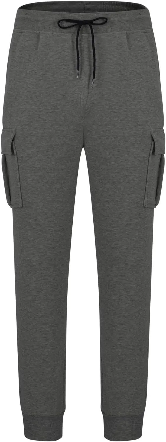 Men's Heavyweight Cargo Fleece Sweatpants Stretch Elastic Waist Joggers Sports Pants Drawstring Sports Trousers