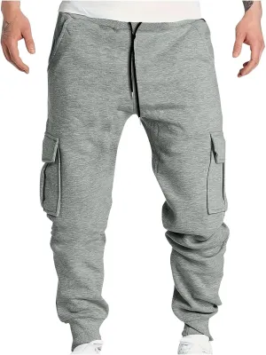 Men's Heavyweight Cargo Fleece Sweatpants Stretch Elastic Waist Joggers Sports Pants Drawstring Sports Trousers