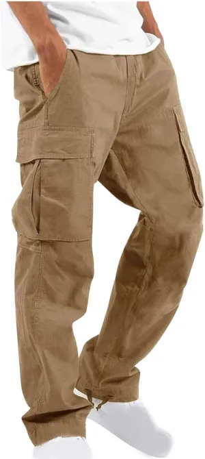 Men's Heavyweight Cargo Fleece Sweatpants Stretch Elastic Waist Multiple Pockets Sports Pants Fitness Sports