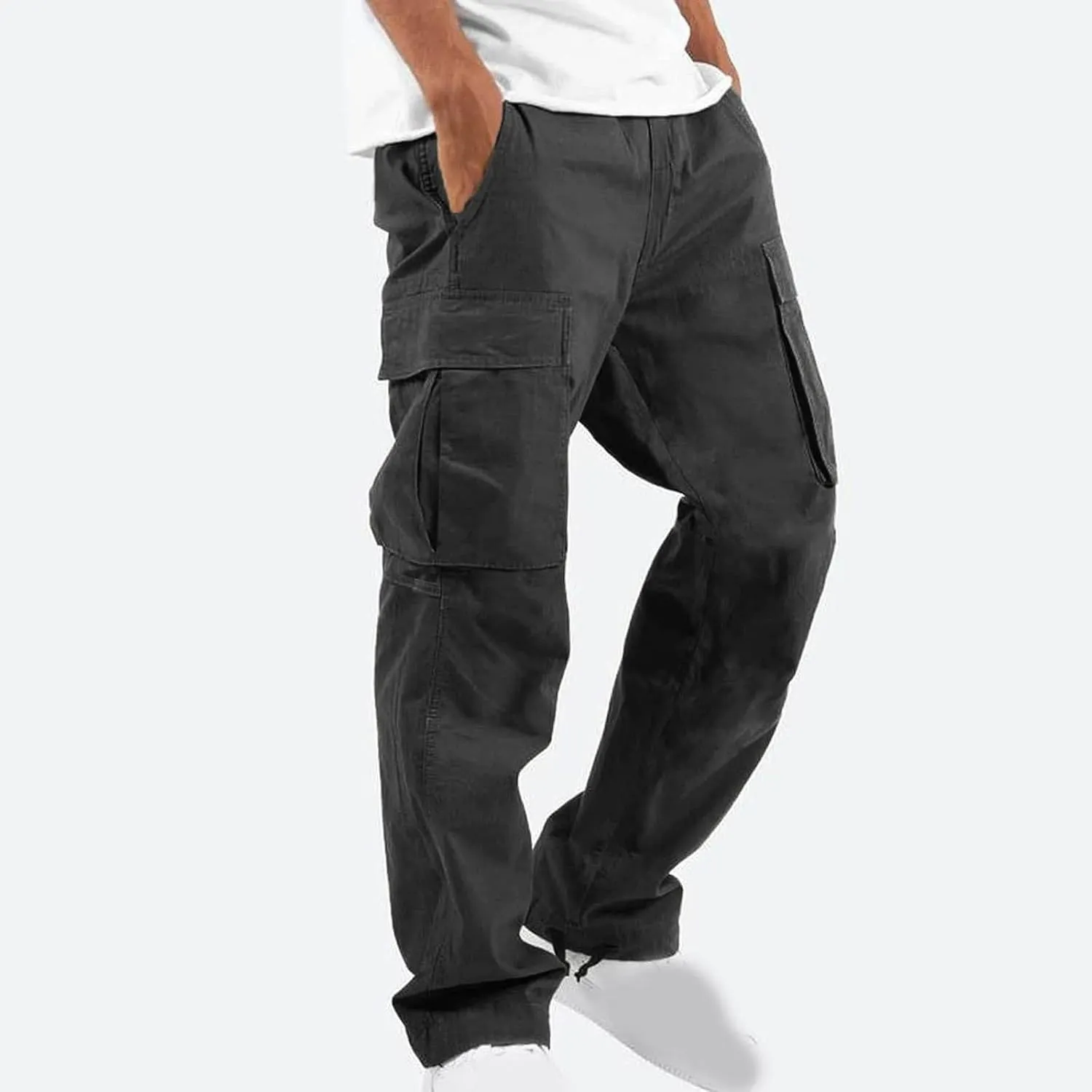 Men's Heavyweight Cargo Fleece Sweatpants Stretch Elastic Waist Multiple Pockets Sports Pants Fitness Sports