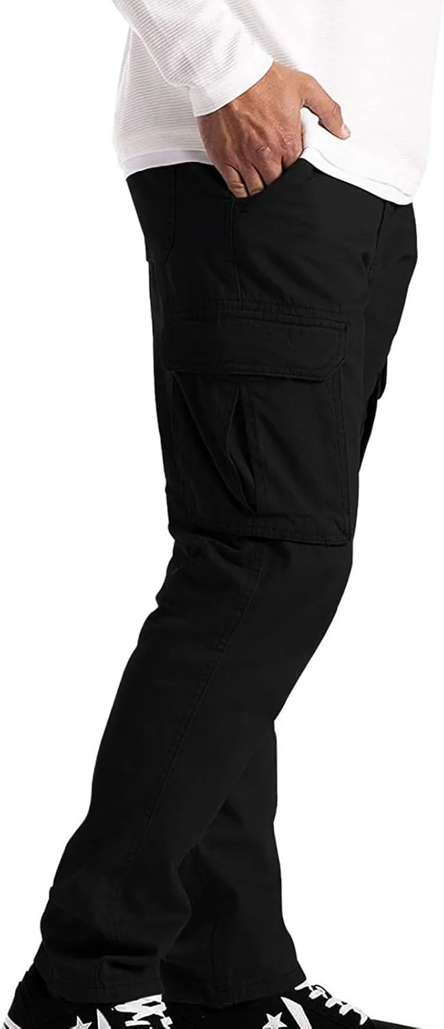 Men's Heavyweight Cargo Fleece Sweatpants Stretch Elastic Waist Multiple Pockets Sports Pants Fitness Sports