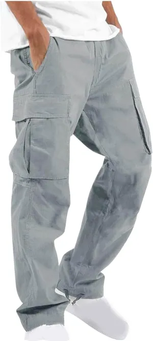 Men's Heavyweight Cargo Fleece Sweatpants Stretch Elastic Waist Multiple Pockets Sports Pants Fitness Sports