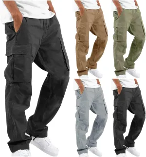 Men's Heavyweight Cargo Fleece Sweatpants Stretch Elastic Waist Multiple Pockets Sports Pants Fitness Sports