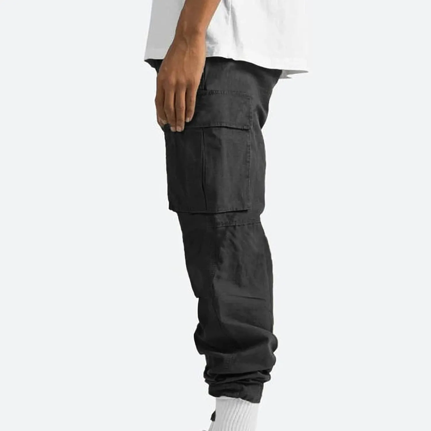 Men's Heavyweight Cargo Fleece Sweatpants Stretch Elastic Waist Multiple Pockets Sports Pants Fitness Sports