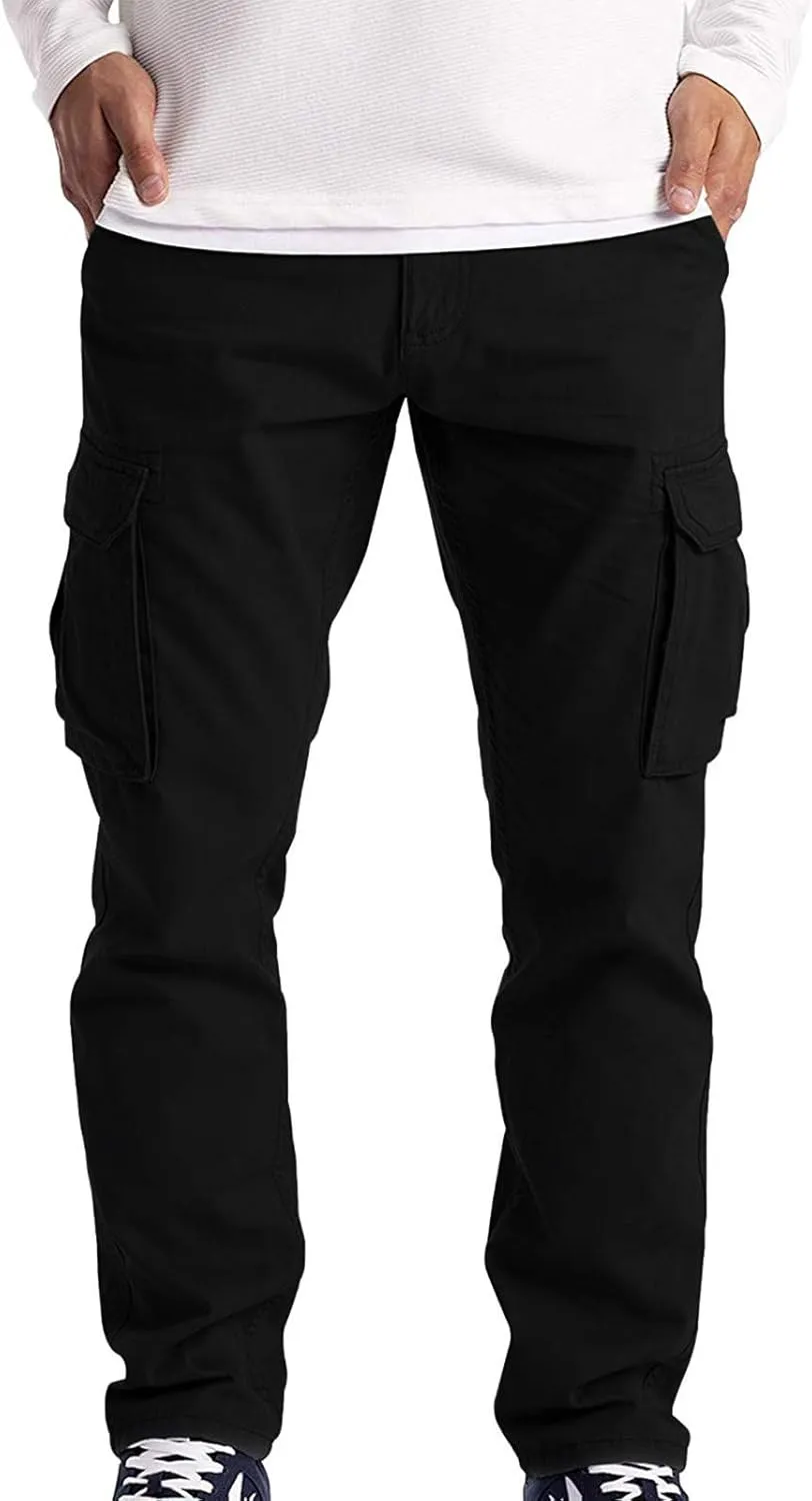 Men's Heavyweight Cargo Fleece Sweatpants Stretch Elastic Waist Multiple Pockets Sports Pants Fitness Sports