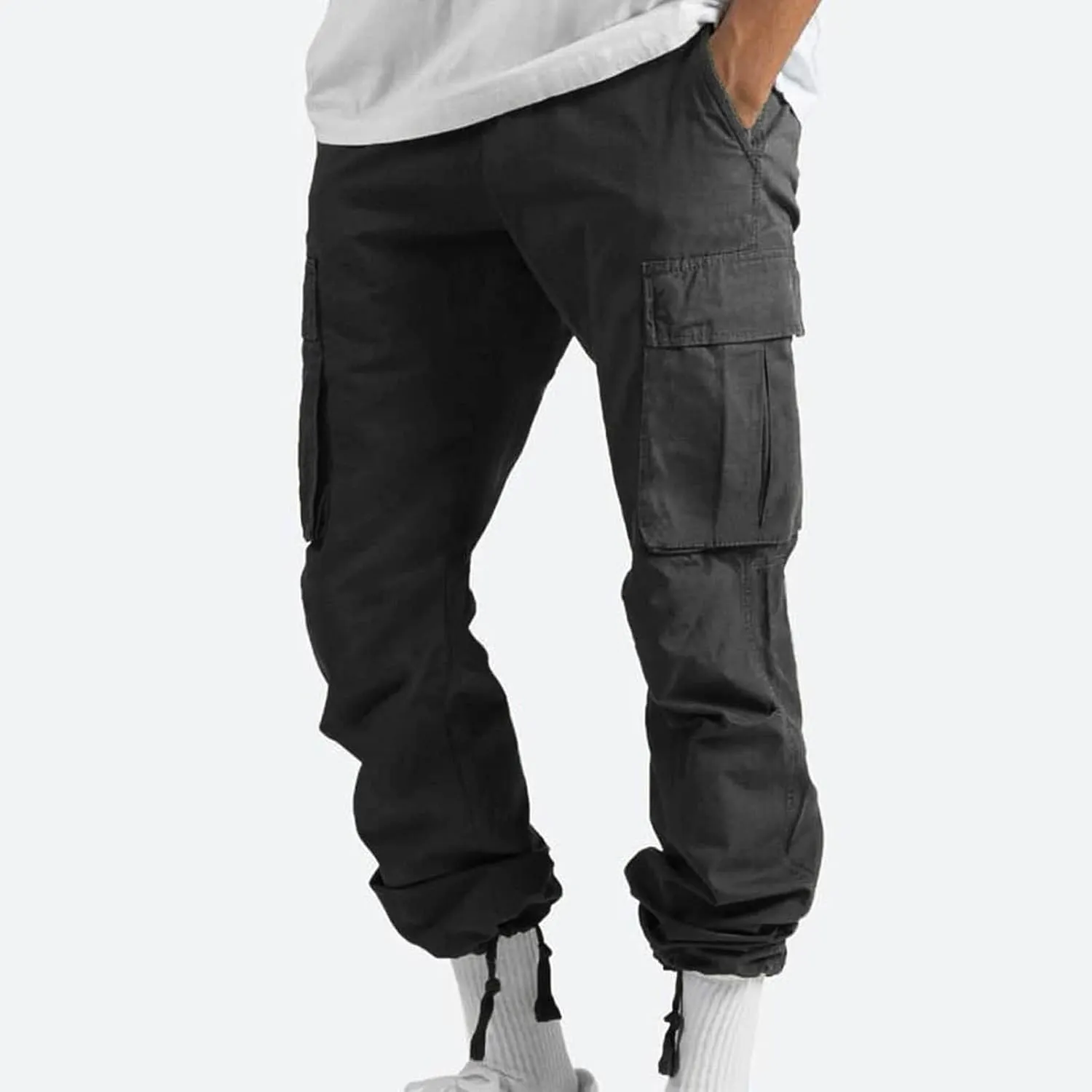 Men's Heavyweight Cargo Fleece Sweatpants Stretch Elastic Waist Multiple Pockets Sports Pants Fitness Sports
