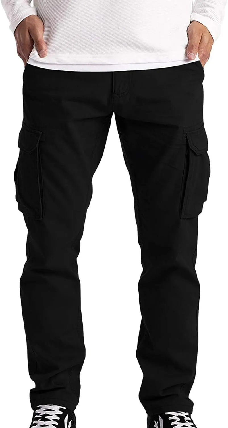Men's Heavyweight Cargo Fleece Sweatpants Stretch Elastic Waist Multiple Pockets Sports Pants Fitness Sports