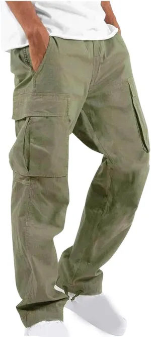 Men's Heavyweight Cargo Fleece Sweatpants Stretch Elastic Waist Multiple Pockets Sports Pants Fitness Sports