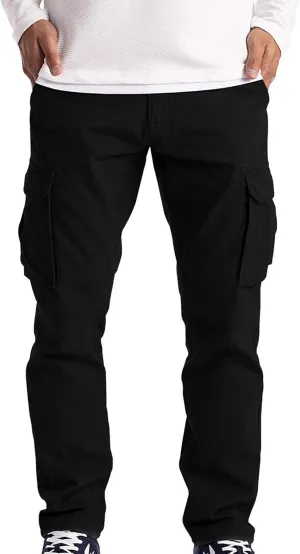 Men's Heavyweight Cargo Fleece Sweatpants Stretch Elastic Waist Multiple Pockets Sports Pants Fitness Sports