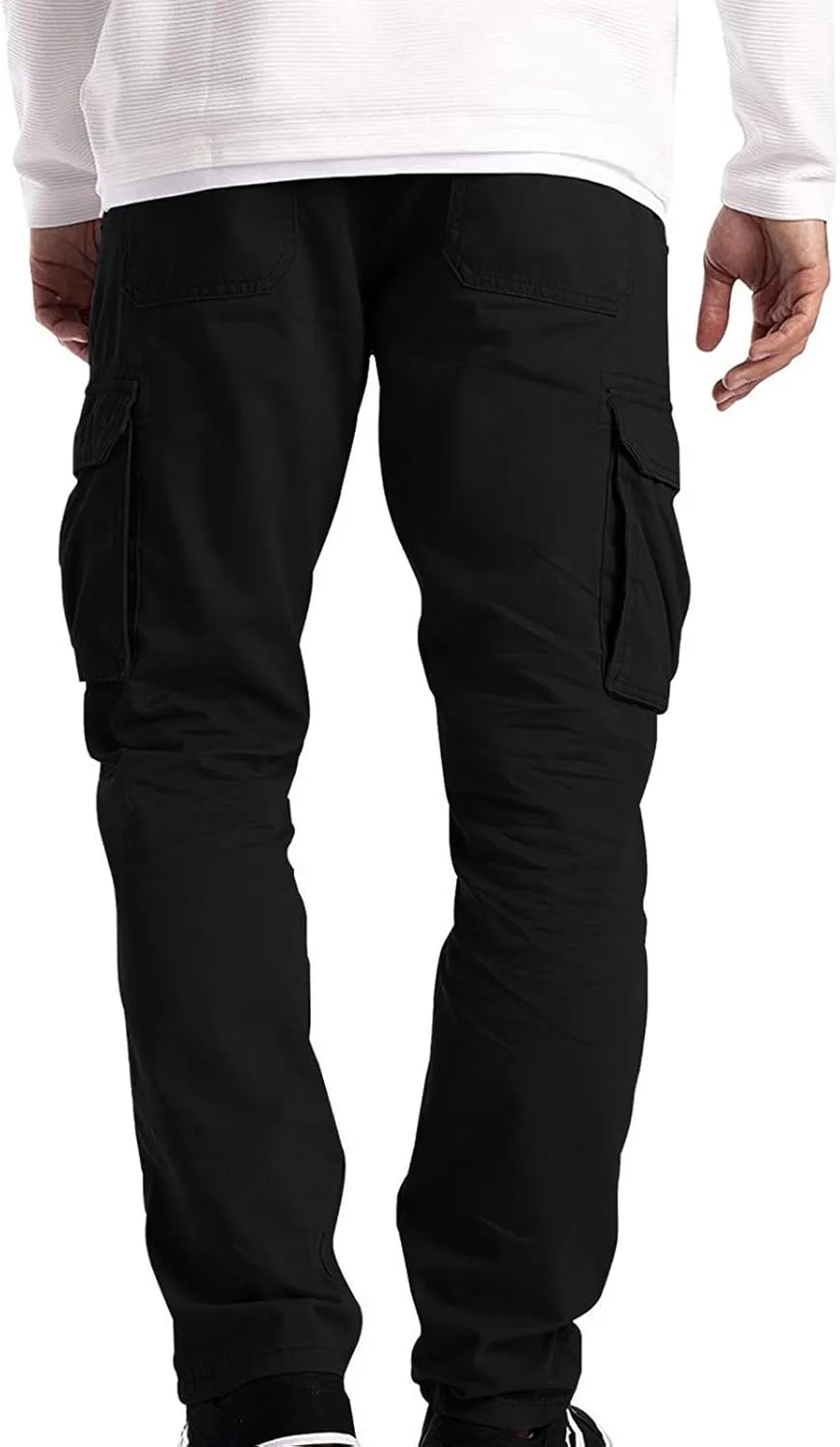 Men's Heavyweight Cargo Fleece Sweatpants Stretch Elastic Waist Multiple Pockets Sports Pants Fitness Sports
