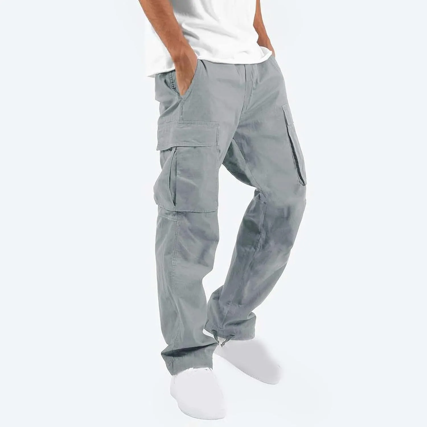 Men's Heavyweight Cargo Fleece Sweatpants Stretch Elastic Waist Multiple Pockets Sports Pants Fitness Sports