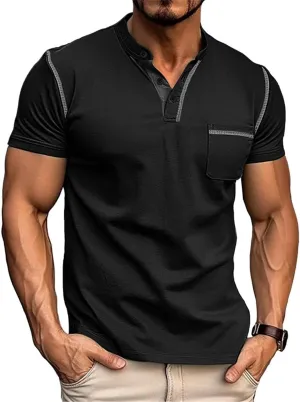 Men's Henley Shirt Lightweight Short Sleeve T-Shirt Casual Stylish Button Cotton Shirt