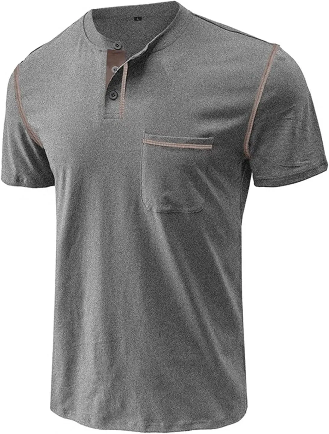 Men's Henley Shirt Lightweight Short Sleeve T-Shirt Casual Stylish Button Cotton Shirt