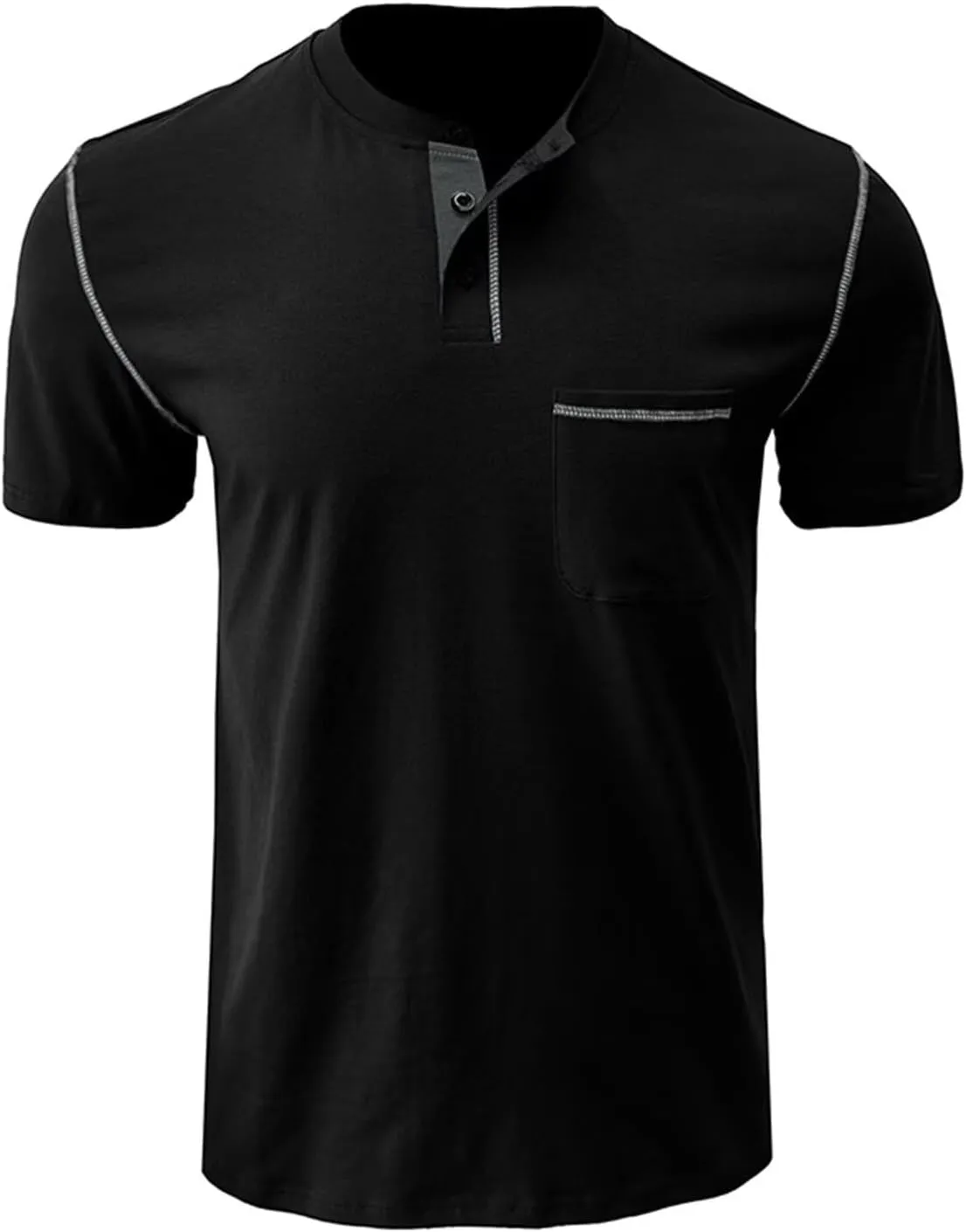 Men's Henley Shirt Lightweight Short Sleeve T-Shirt Casual Stylish Button Cotton Shirt