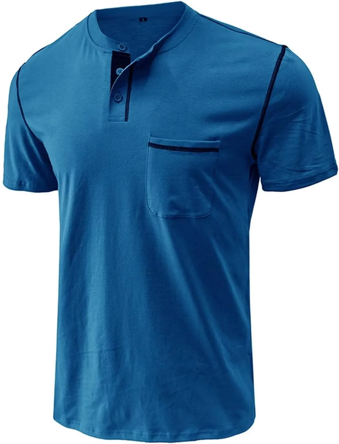 Men's Henley Shirt Lightweight Short Sleeve T-Shirt Casual Stylish Button Cotton Shirt