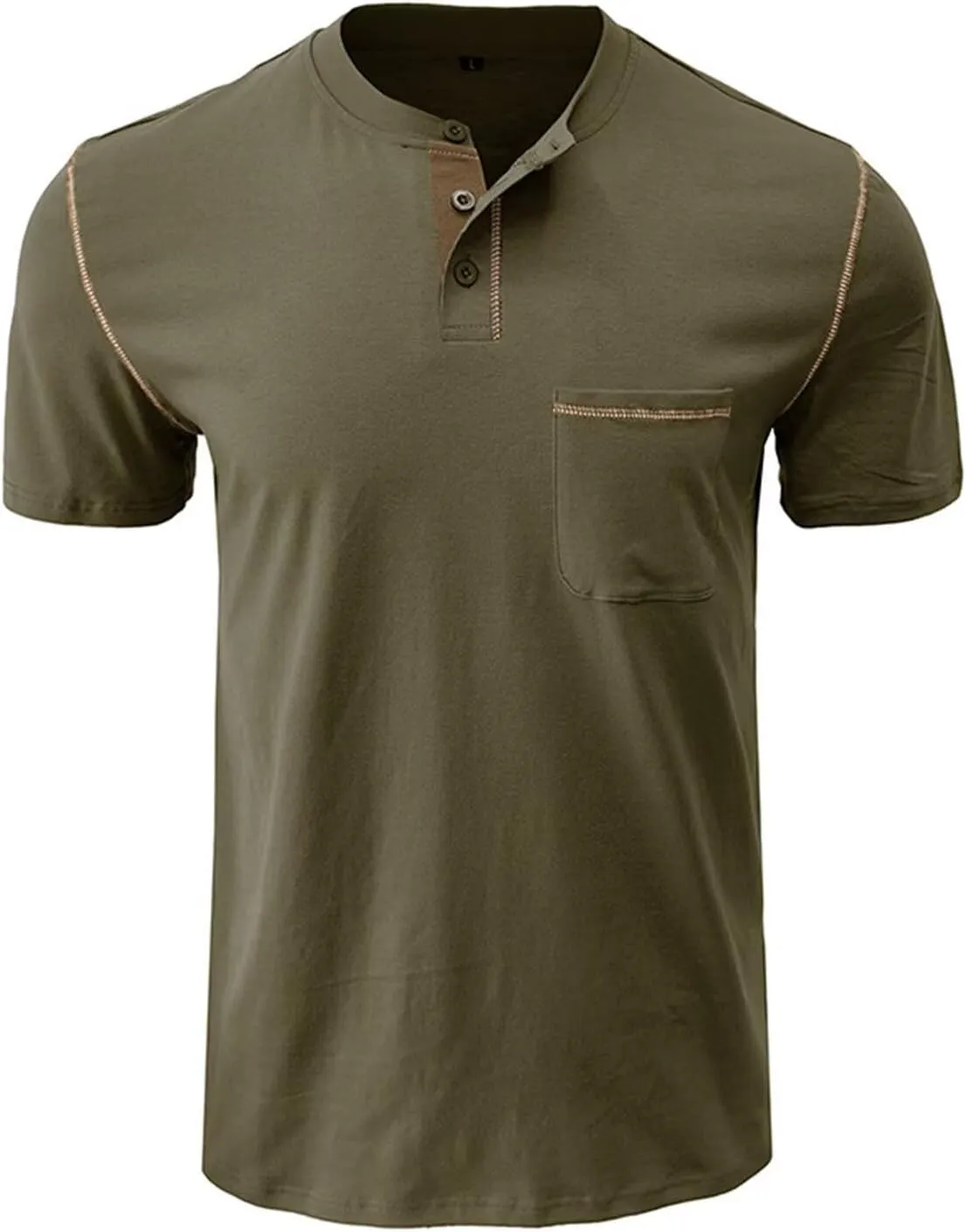 Men's Henley Shirt Lightweight Short Sleeve T-Shirt Casual Stylish Button Cotton Shirt