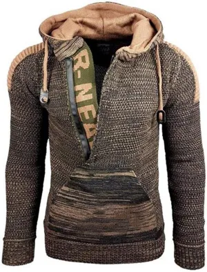 Men's Hooded Knitwear Sweater Fashion Retro Splicing Loose Plus Size Mixed Color Hoodies Pullover Sweatshirt