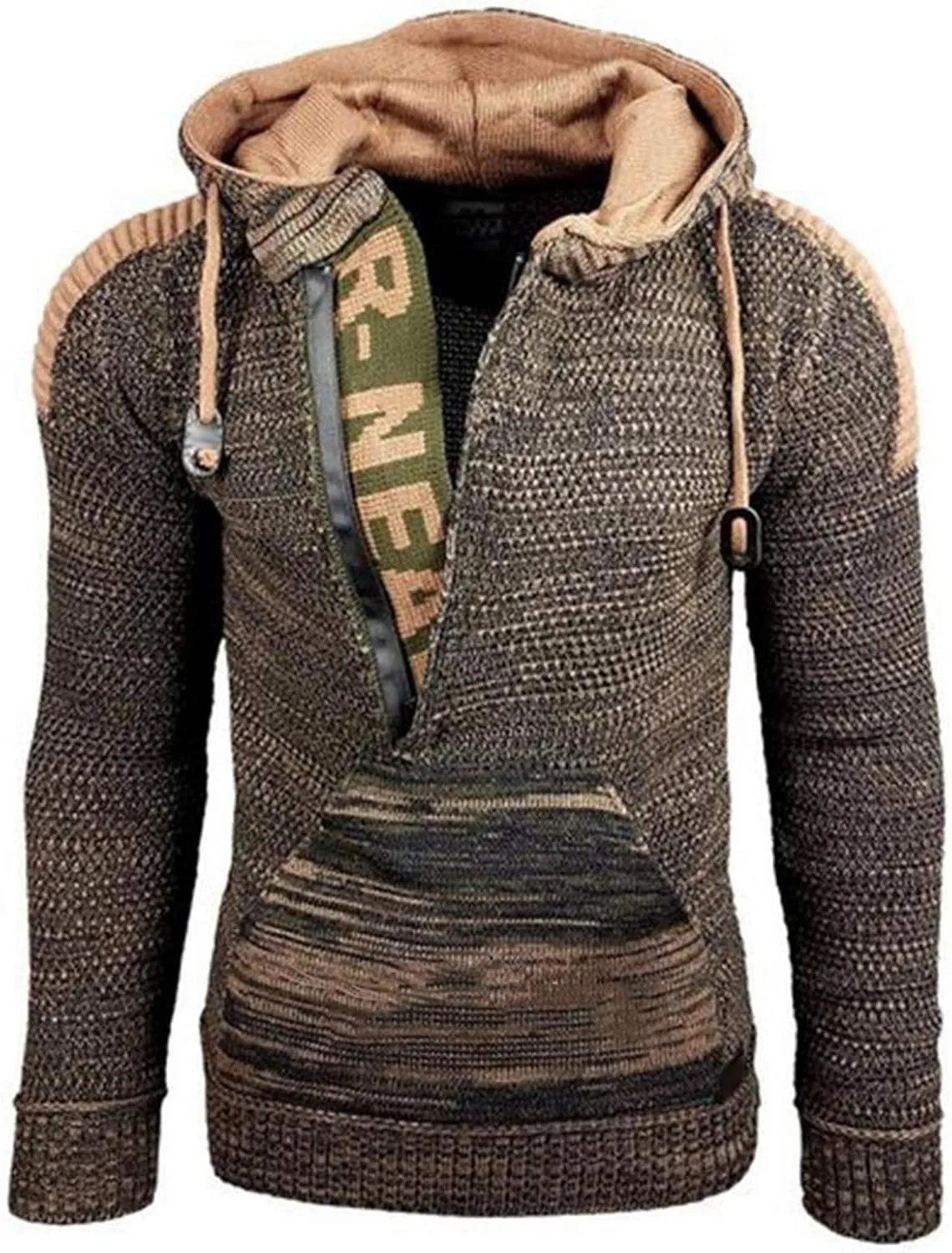 Men's Hooded Knitwear Sweater Fashion Retro Splicing Loose Plus Size Mixed Color Hoodies Pullover Sweatshirt