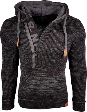 Men's Hooded Knitwear Sweater Fashion Retro Splicing Loose Plus Size Mixed Color Hoodies Pullover Sweatshirt