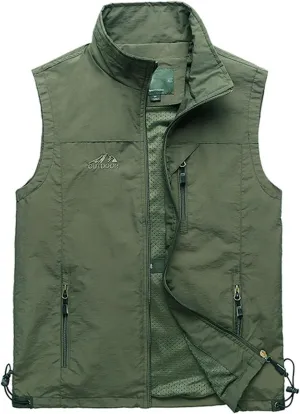 Men's Lightweight Softshell Vest Outdoor Work Fishing Photo Travel Utility Vest Stand Collar Zip Up Windproof Jacket