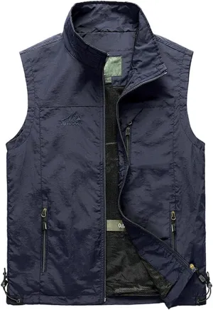 Men's Lightweight Softshell Vest Outdoor Work Fishing Photo Travel Utility Vest Stand Collar Zip Up Windproof Jacket