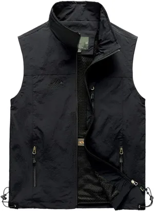 Men's Lightweight Softshell Vest Outdoor Work Fishing Photo Travel Utility Vest Stand Collar Zip Up Windproof Jacket