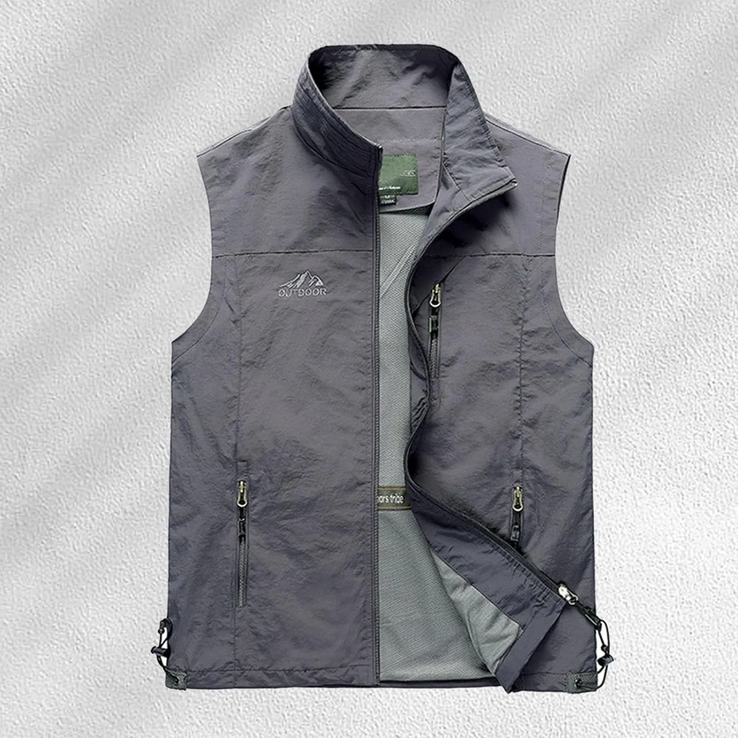 Men's Lightweight Softshell Vest Outdoor Work Fishing Photo Travel Utility Vest Stand Collar Zip Up Windproof Jacket