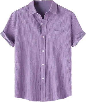 Men's Linen Shirt Short Sleeve Tie Button Beach Shirt Casual Breathable Hawaiian Shirt