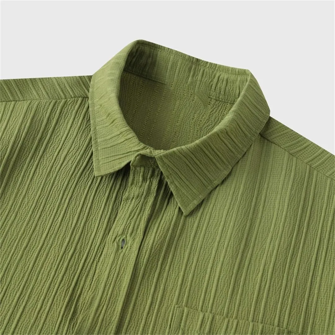 Men's Linen Shirt Short Sleeve Tie Button Beach Shirt Casual Breathable Hawaiian Shirt