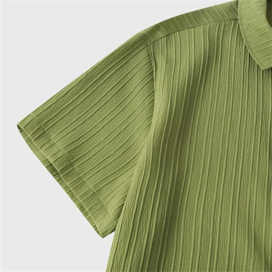 Men's Linen Shirt Short Sleeve Tie Button Beach Shirt Casual Breathable Hawaiian Shirt