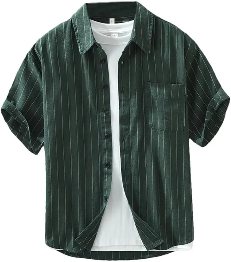 Men's Linen Shirt T-Shirt Dress Shirts and Blouses Korean Hawaiian Short Sleeve Shirt