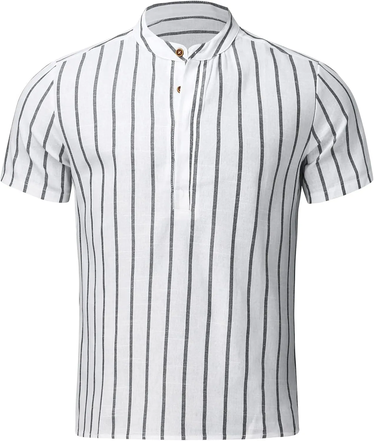 Men's Linen Shirts Striped Casual Shirts Short Sleeve Button Down Shirt for Men Beach Summer Shirt