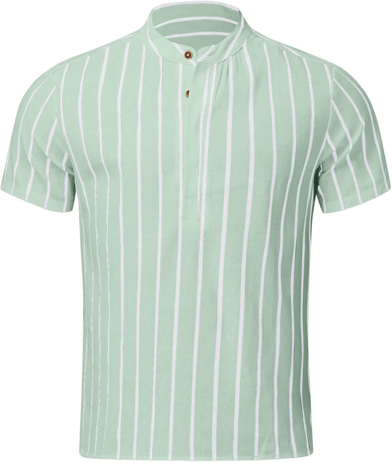 Men's Linen Shirts Striped Casual Shirts Short Sleeve Button Down Shirt for Men Beach Summer Shirt