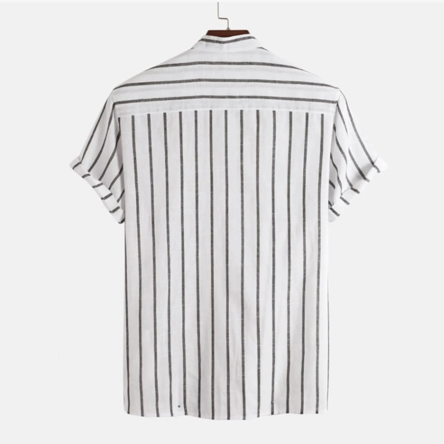 Men's Linen Shirts Striped Casual Shirts Short Sleeve Button Down Shirt for Men Beach Summer Shirt