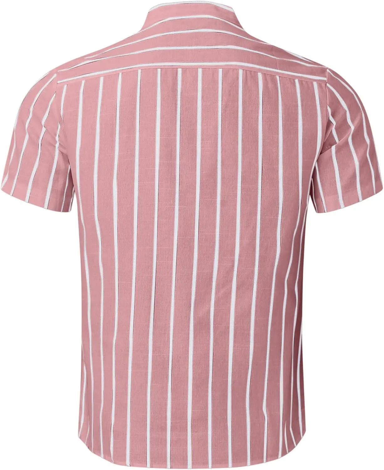 Men's Linen Shirts Striped Casual Shirts Short Sleeve Button Down Shirt for Men Beach Summer Shirt