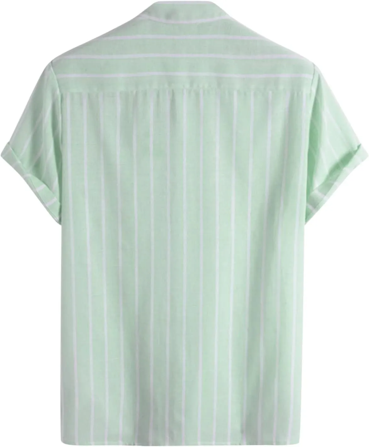 Men's Linen Shirts Striped Casual Shirts Short Sleeve Button Down Shirt for Men Beach Summer Shirt