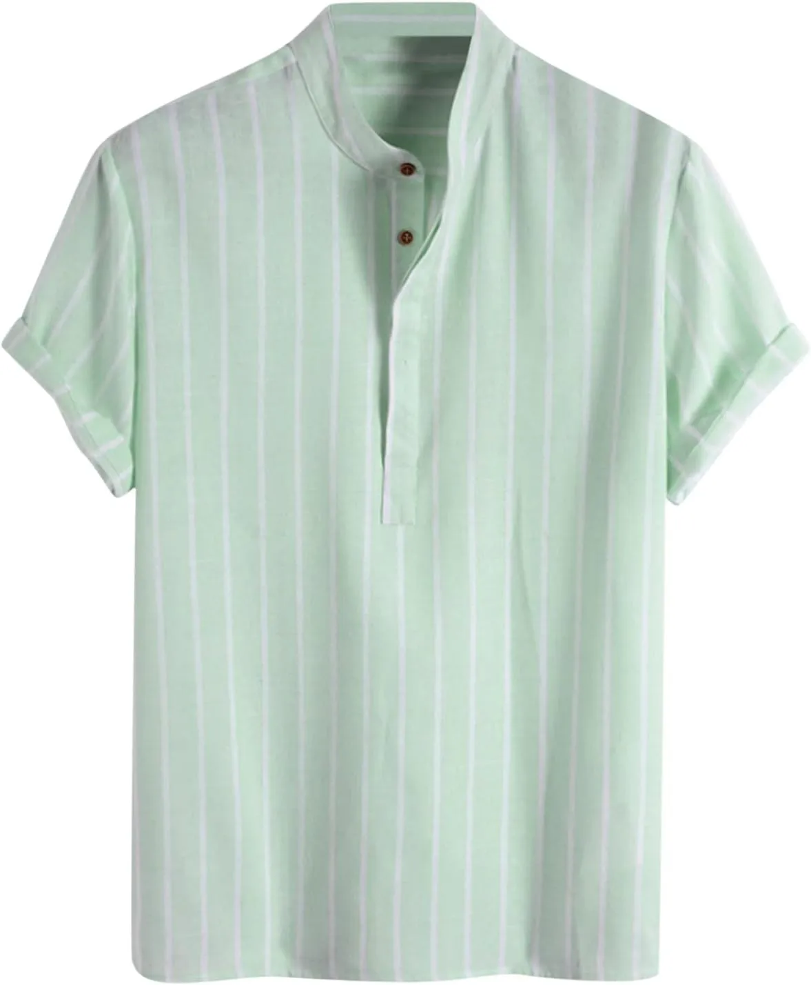 Men's Linen Shirts Striped Casual Shirts Short Sleeve Button Down Shirt for Men Beach Summer Shirt