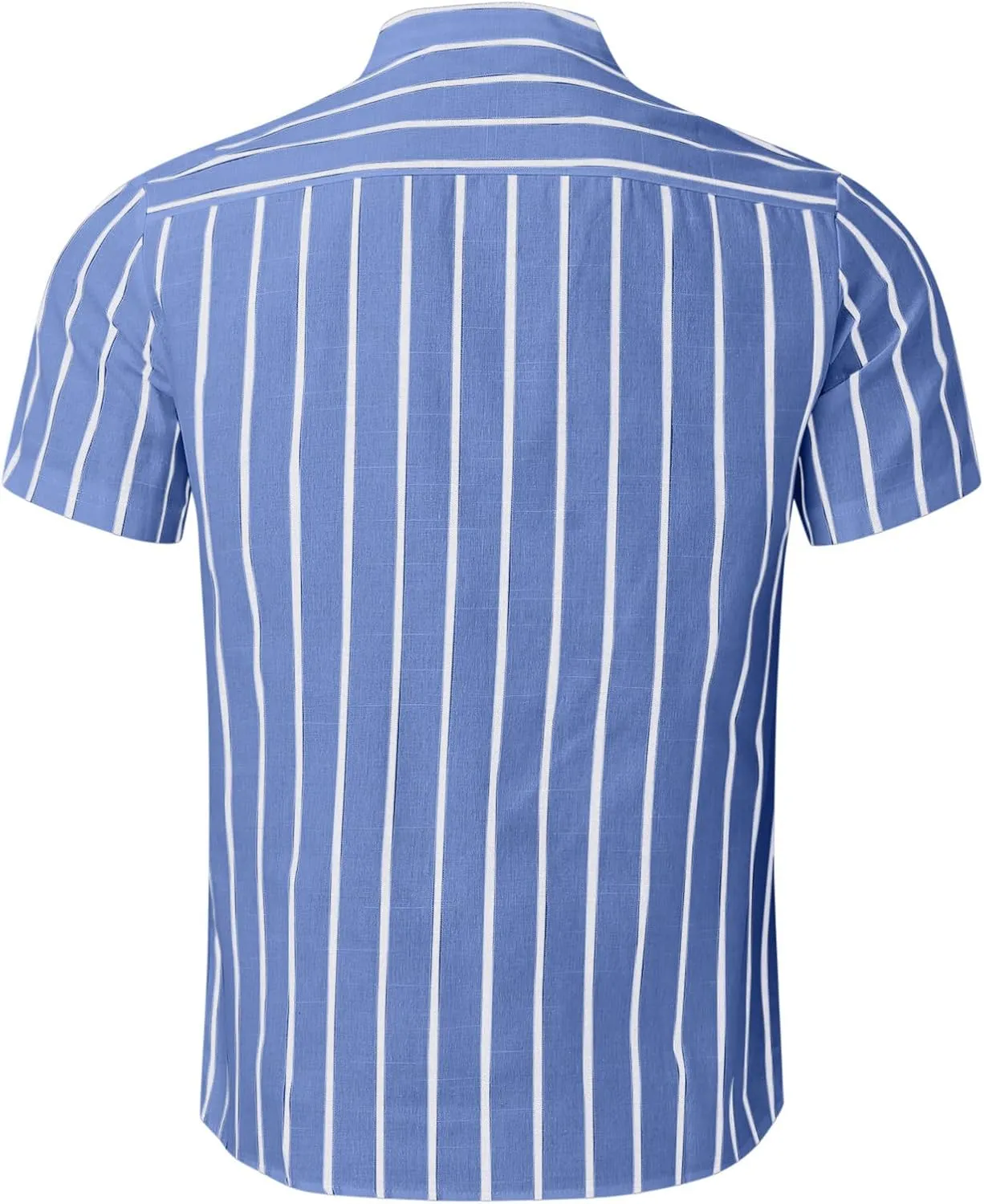Men's Linen Shirts Striped Casual Shirts Short Sleeve Button Down Shirt for Men Beach Summer Shirt
