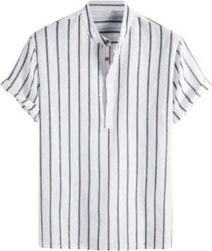 Men's Linen Shirts Striped Casual Shirts Short Sleeve Button Down Shirt for Men Beach Summer Shirt