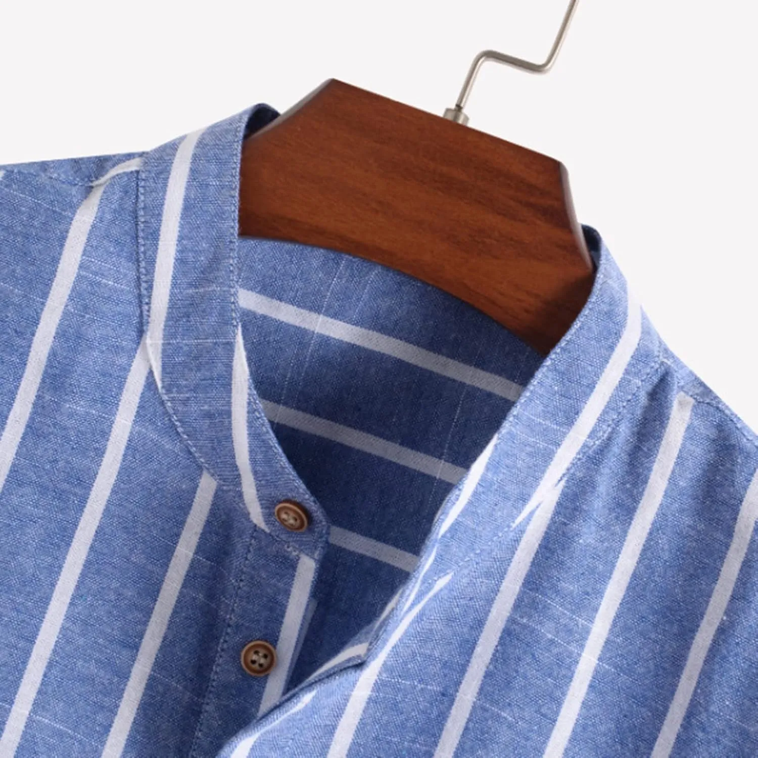 Men's Linen Shirts Striped Casual Shirts Short Sleeve Button Down Shirt for Men Beach Summer Shirt