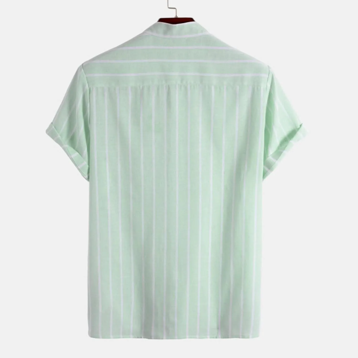 Men's Linen Shirts Striped Casual Shirts Short Sleeve Button Down Shirt for Men Beach Summer Shirt