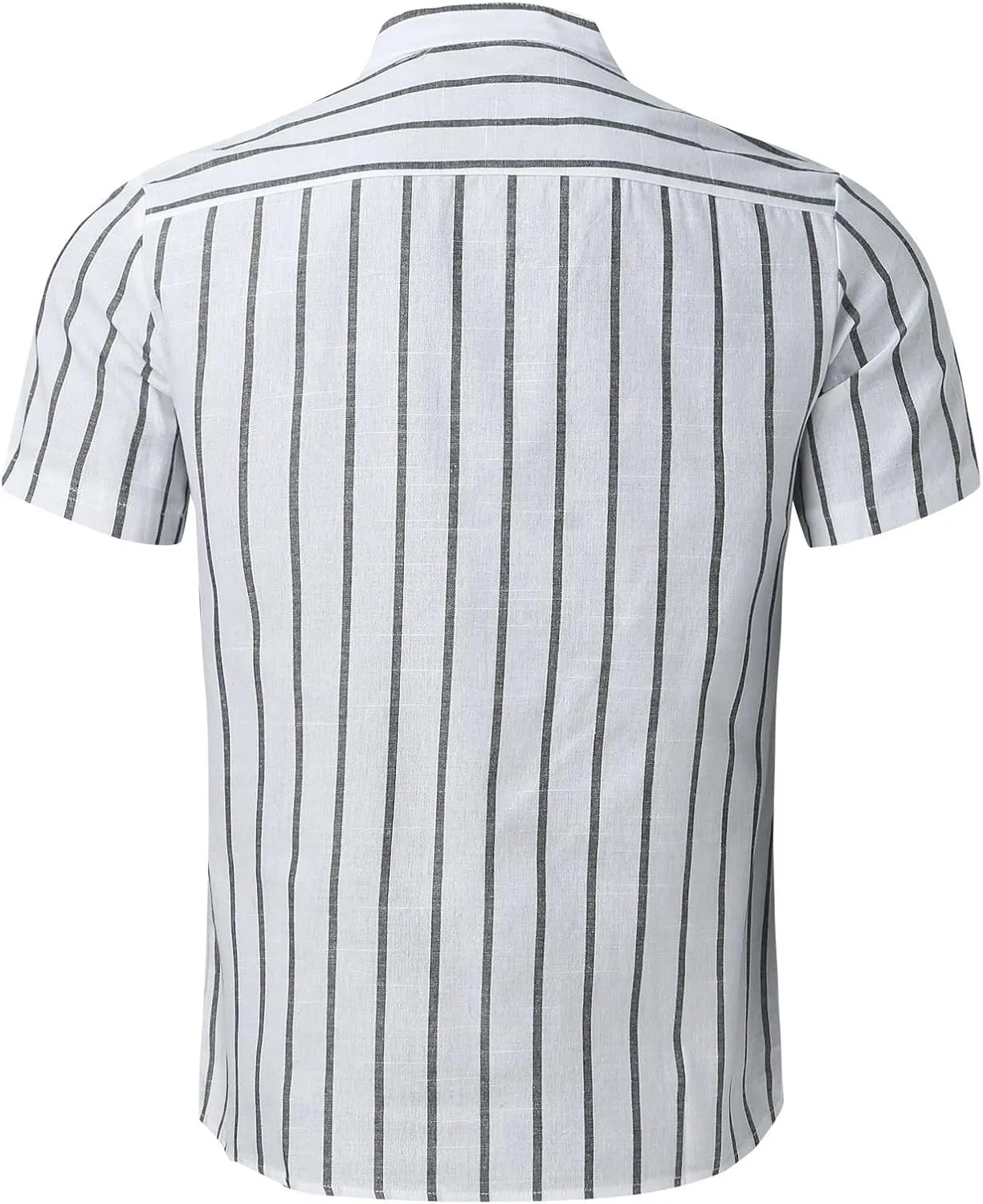 Men's Linen Shirts Striped Casual Shirts Short Sleeve Button Down Shirt for Men Beach Summer Shirt