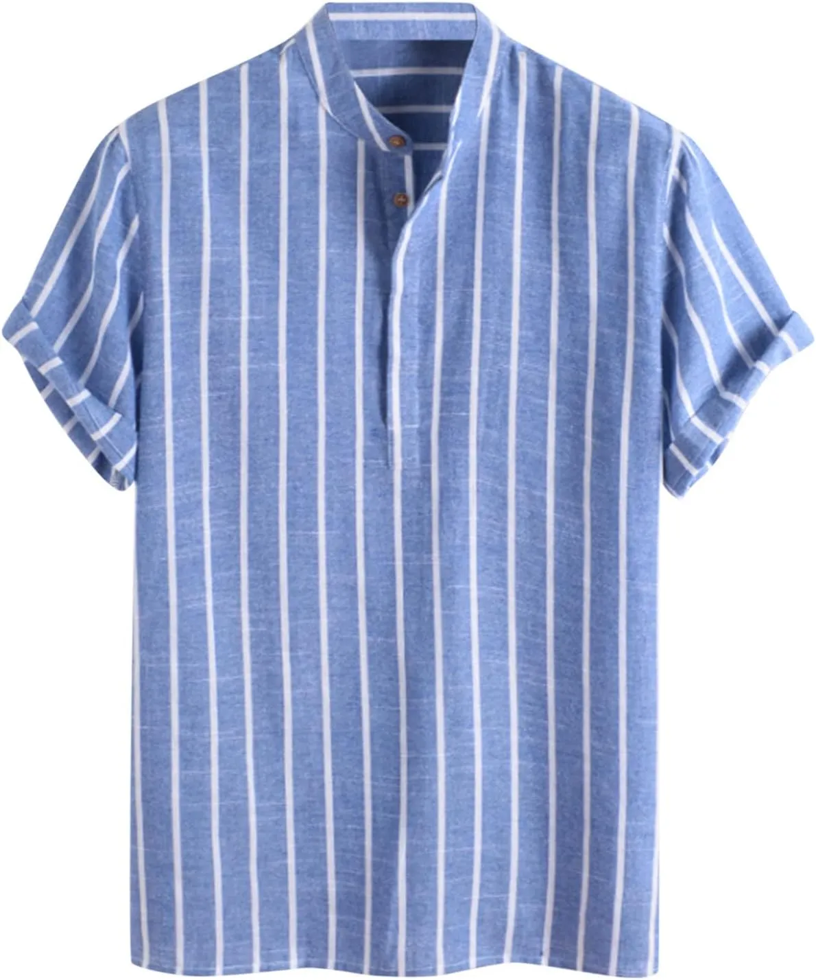 Men's Linen Shirts Striped Casual Shirts Short Sleeve Button Down Shirt for Men Beach Summer Shirt