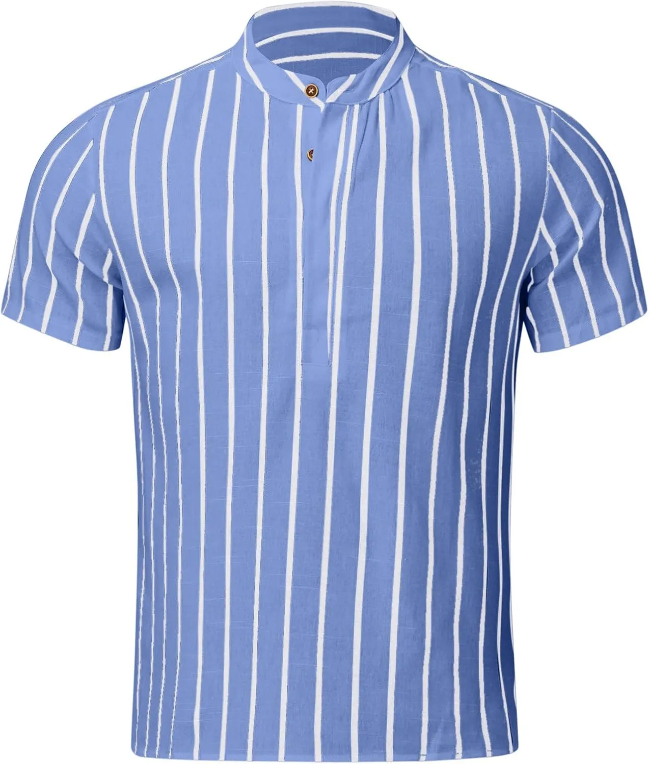 Men's Linen Shirts Striped Casual Shirts Short Sleeve Button Down Shirt for Men Beach Summer Shirt