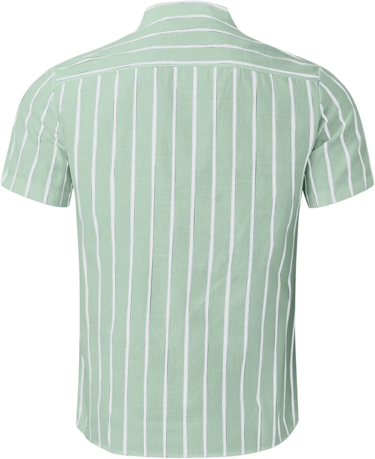 Men's Linen Shirts Striped Casual Shirts Short Sleeve Button Down Shirt for Men Beach Summer Shirt