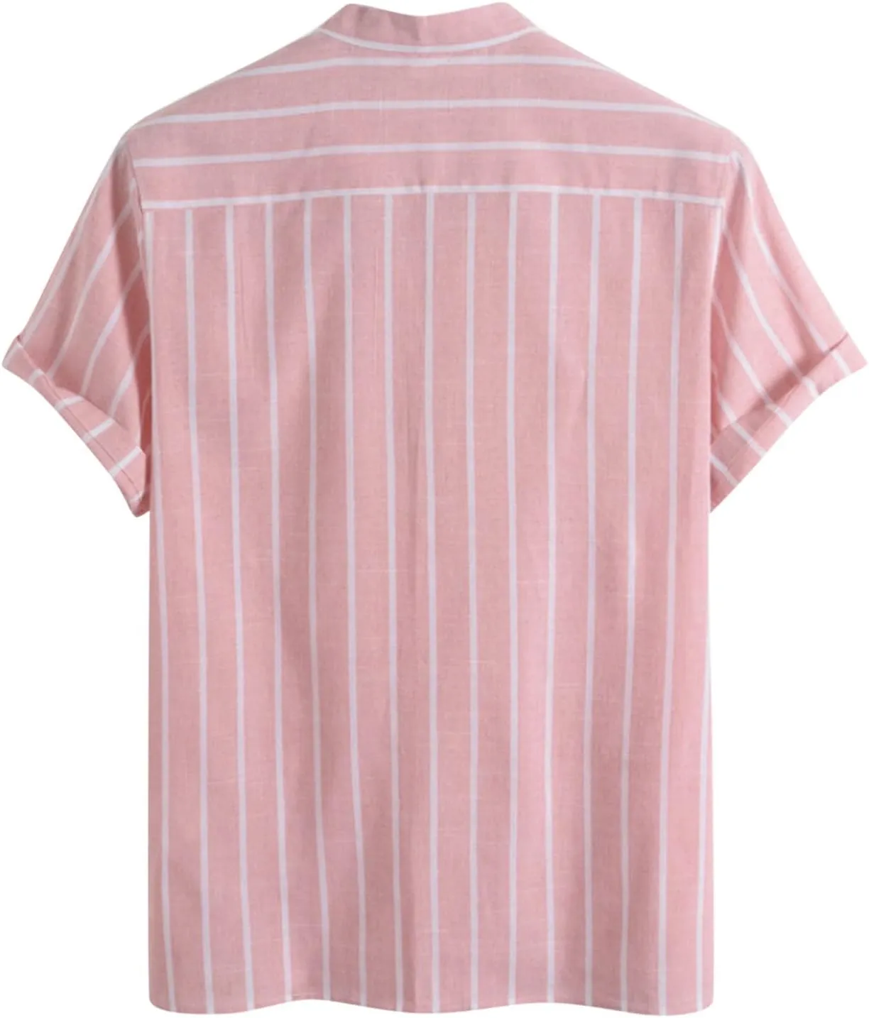 Men's Linen Shirts Striped Casual Shirts Short Sleeve Button Down Shirt for Men Beach Summer Shirt